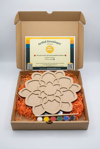 Flower shaped Rangoli mdf stencil kit with paints and brush 